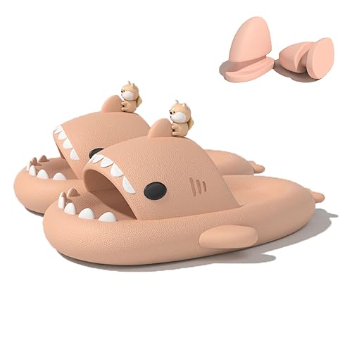 Zureto Hai-Slides mit lustigen 3D-Flossen, Unisex-Pantoffeln mit bewölktem Hai, Eva-Schuhe mit offenem Zehenbereich (Corgi Shark, 38) von Zureto