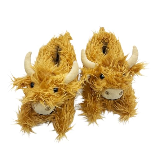 Zureto Highland Cow Hausschuhe, Plüsch schottische Kuh Hausschuhe, weiche warme Tier Hausschuhe Home Indoor Schuhe (Brown, Jugendliche, Damen, 36, Numerisch (von/bis), EU Schuhgrößensystem, 40, M) von Zureto
