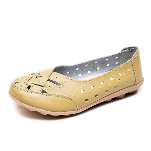 Zureto Orthopädische Slipper für Damen, Flache Freizeitschuhe mit breiter Breite, atmungsaktives Leder zum Hineinschlüpfen (Light Yellow, Erwachsene, Damen, 39, Numerisch, EU Schuhgrößensystem, M) von Zureto