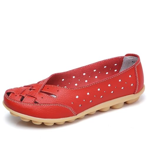 Zureto Orthopädische Slipper für Damen, Flache Freizeitschuhe mit breiter Breite, atmungsaktives Leder zum Hineinschlüpfen (Red, Erwachsene, Damen, 39, Numerisch, EU Schuhgrößensystem, M) von Zureto