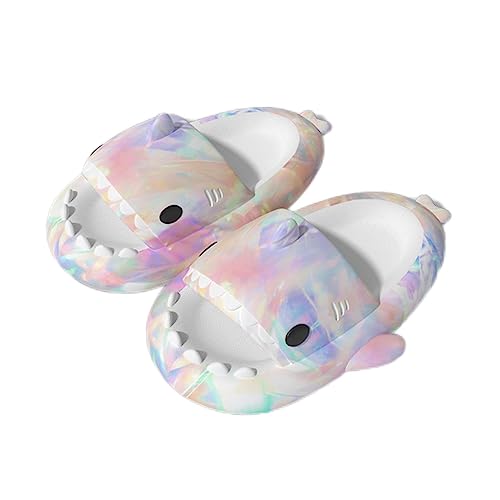 Zureto Shark Slides Original, Unisex Sharky Chanclas, Cloud Shark Home Spa Hausschuhe Sandalen (Rainbow White, adult, women, numeric_40, numeric_range, eu_footwear_size_system, numeric_41, medium) von Zureto