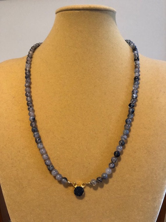 Druzy Achat Anhänger Halskette, Perlen Edelstein Halskette von ZuriDesignsBoutique