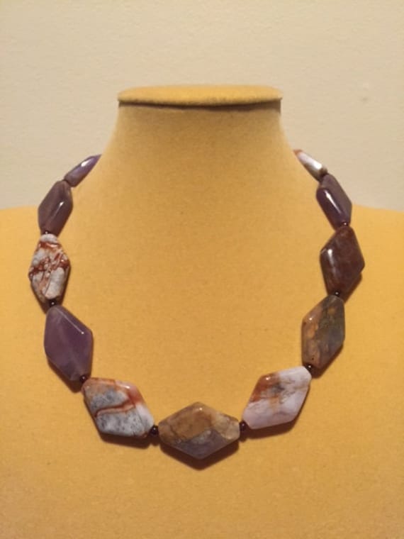 Mandschu Achat & Rot Granat Halskette, Manchu Rote Naturstein Halskette von ZuriDesignsBoutique