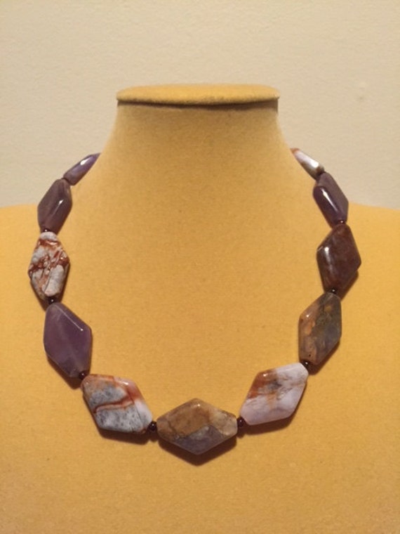 Mandschu Achat & Rot Granat Halskette, Manchu Rote Naturstein Halskette von ZuriDesignsBoutique