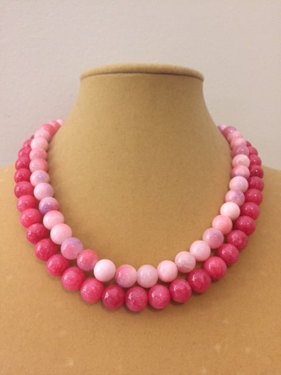 Rosa Doppel Strang Halskette, Rosa Stein Hellrosa Dunkel Perle Halskette von ZuriDesignsBoutique