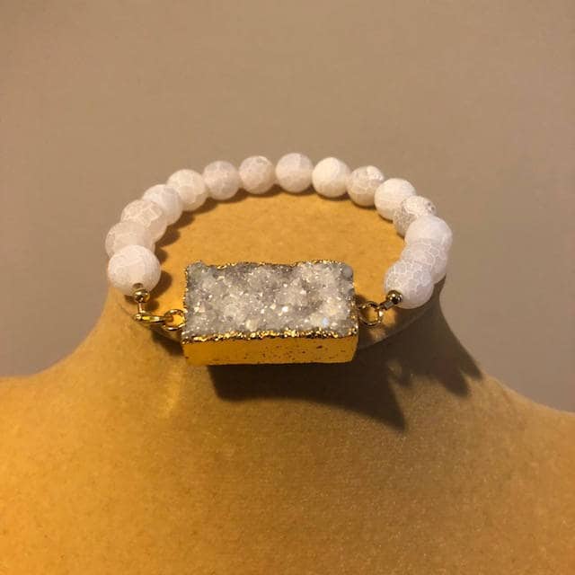 Weiß Druzy Achatarmband, Weißem Natürliche Edelstein-Armband, Edelstein-Armband von ZuriDesignsBoutique