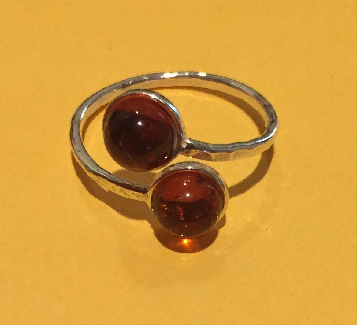 sterling Silber Doppel Edelstein Ringe, Bernstein Ring, Amethyst Citrin Rhodonit Cabochon Ring von ZuriDesignsBoutique