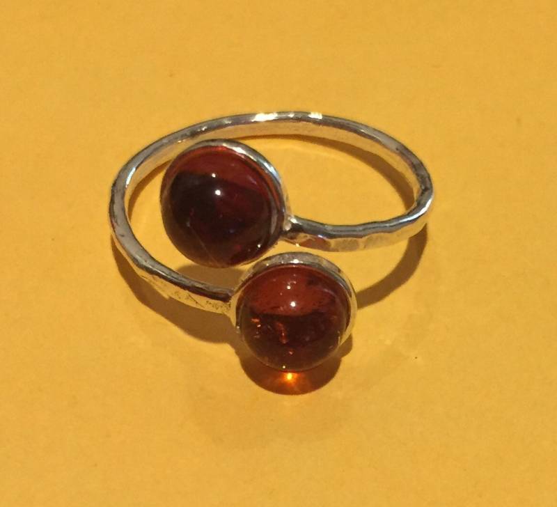 sterling Silber Doppel Edelstein Ringe, Bernstein Ring, Amethyst Citrin Rhodonit Cabochon Ring von ZuriDesignsBoutique