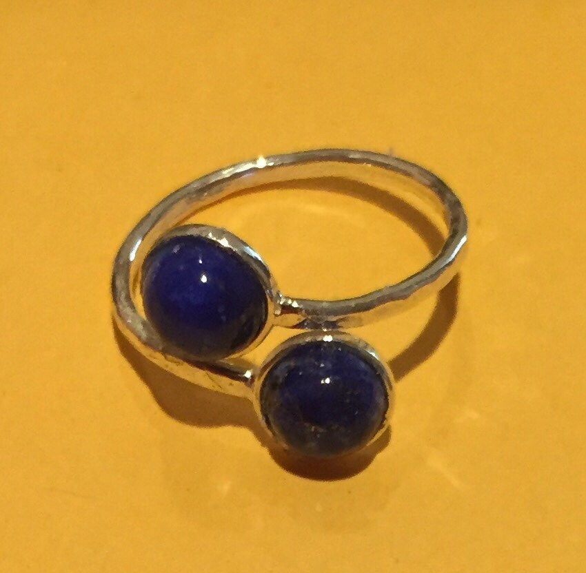 sterling Silber Doppel Halbedelstein Ringe, Blauen Lapis-Ring, Ring Lapislazuli, Malachit Ring, Silberring von ZuriDesignsBoutique