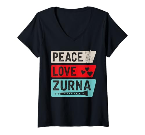 Damen Peace Love Zurna Musikinstrument Zurna Flötenspieler T-Shirt mit V-Ausschnitt Damen Peace Love Zurna Musikinstrument Zurna Flötenspieler T-Shirt mit V-Ausschnitt von Zurna Music Instruments Collection