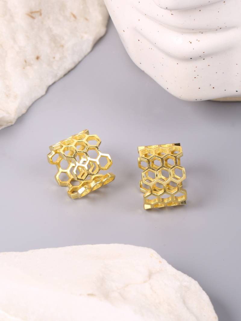 Filigraner Ring Goldfarben. Hexagonaler Ring. Daumenring, Zehenring. Ringschiene Boho. Messing Vergoldet von Zurooh