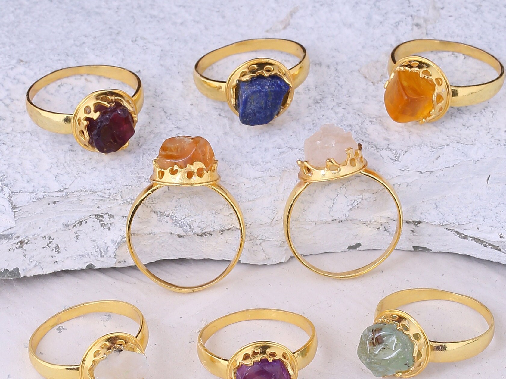 Natur Rohstein Ringe Gold. Designer Boho Ringe. Citrin, Lapislazuli, Karneol Als Ring. Messing Statement Vergoldet von Zurooh