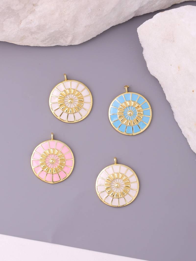 Runder Emaille Anhänger Goldfarben. Kreis Statement Boho Anhänger. Messing Schmuck Vergoldet von Zurooh