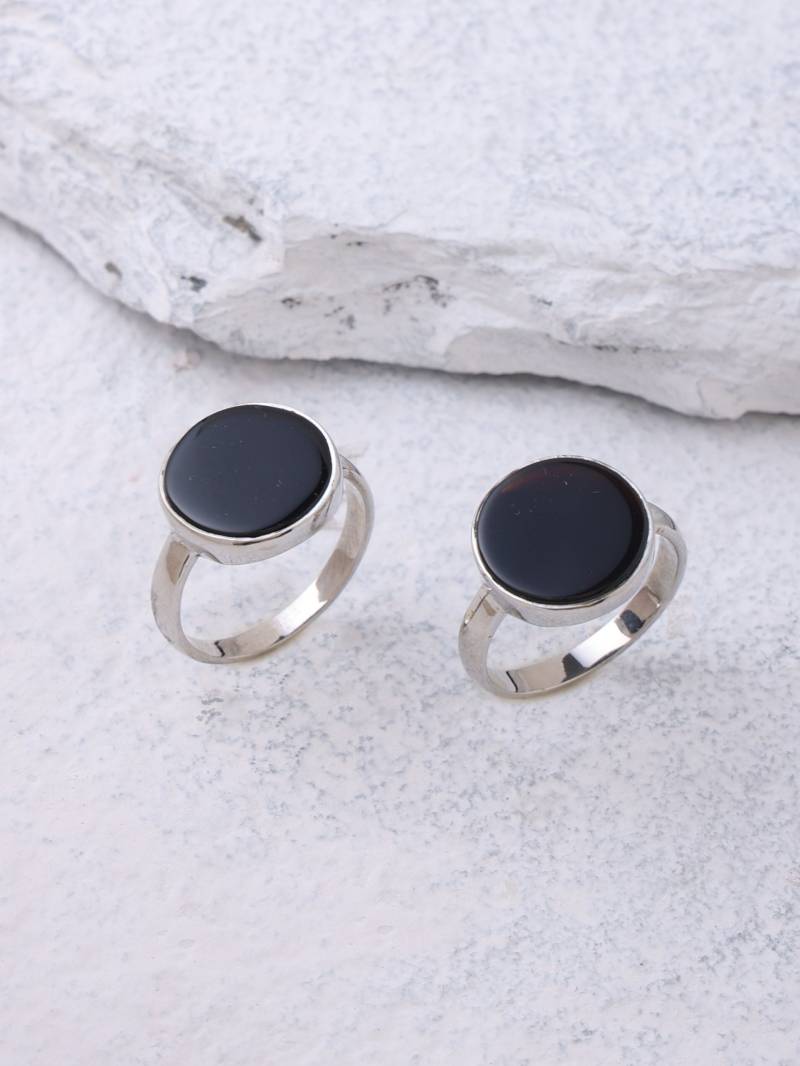 Boho Kristall Ringe Silber 925. Großer Schwarzer Onyx Runder Kristallring in Sterlingsilber. Für Männer Und Frauen. Statement Ringe von ZuroohSilver