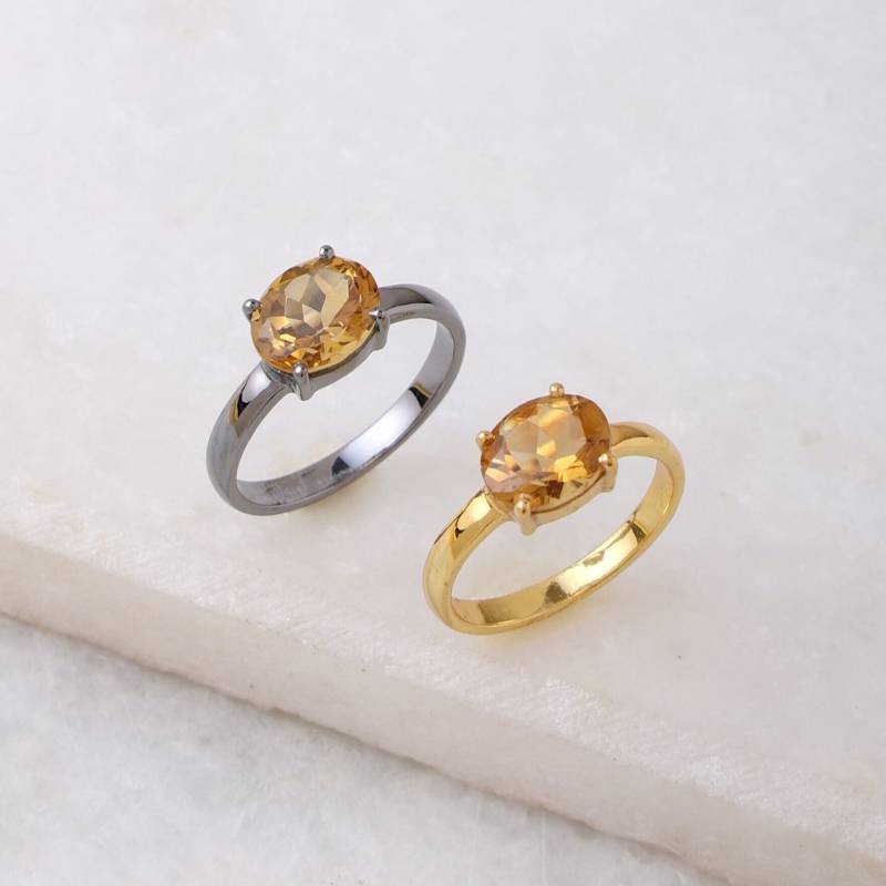 Citrin Ring Aus Silber 925. Ovaler Kristall Gold. Natürliche Edelstein Ringe in Silber. Statement Für Damen von ZuroohSilver