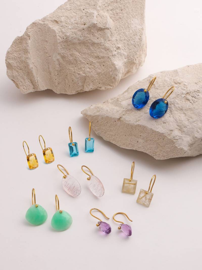 Edelstein Ohrstecker Gold Für Damen Und Mädchen. Lässige Leichte Kleine Kristall Ohrdraht Haken Ohrringe Den Alltag von ZuroohSilver