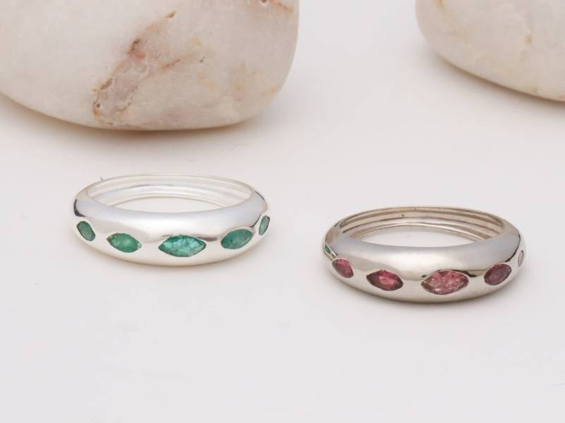 Kuppelring Aus Silber Mit Smaragd Und Turmalin. Massiver 925 Statement Ring Kristallen. Designer Für Damen Herren von ZuroohSilver