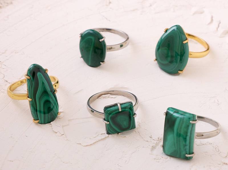 Malachit Ring Silber 925. Boho Ringe Goldfarben Für Damen. Große Natürliche Aus Massivem Silber. Statement von ZuroohSilver