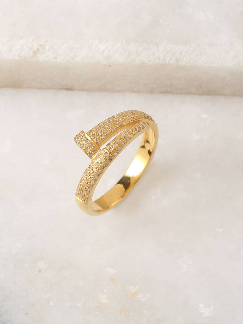 Pave-Diamantring Aus Vergoldetem Silber. Statement Designer Ring Für Damen. Diamant Gold von ZuroohSilver