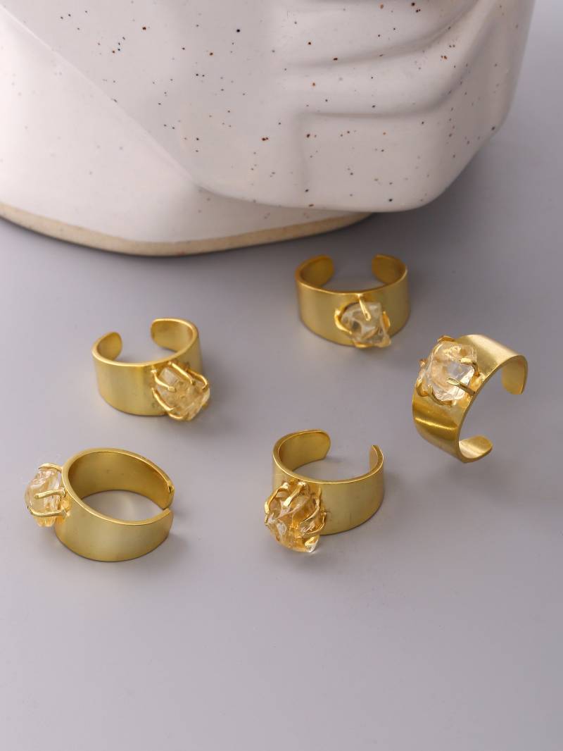 Roher Citrin Ring in Gold. Natürliche Kristallringe Silber. Aus 925Er Silber Für Damen. Vergoldete Silberringe von ZuroohSilver