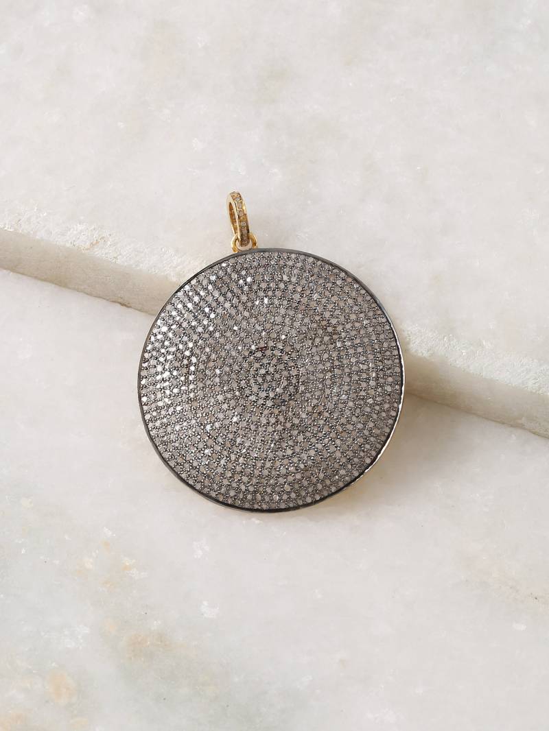 Rund Pflastern Diamant Anhänger Halskette in Silber. Chunky Statement Designer Vergoldet von ZuroohSilver