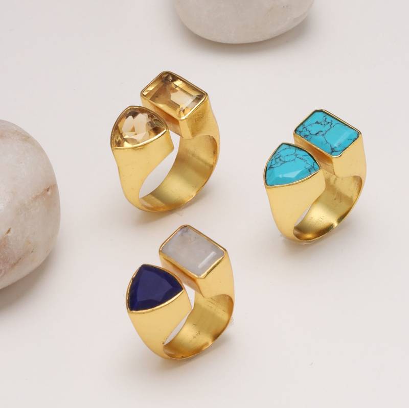Türkisfarbener Statementring Goldfarben. Citrin Ring. Massiver 925Er Silberring Mit Edelstein Vergoldet. Boho-Ring. Multi Stein Statement Ringen von ZuroohSilver