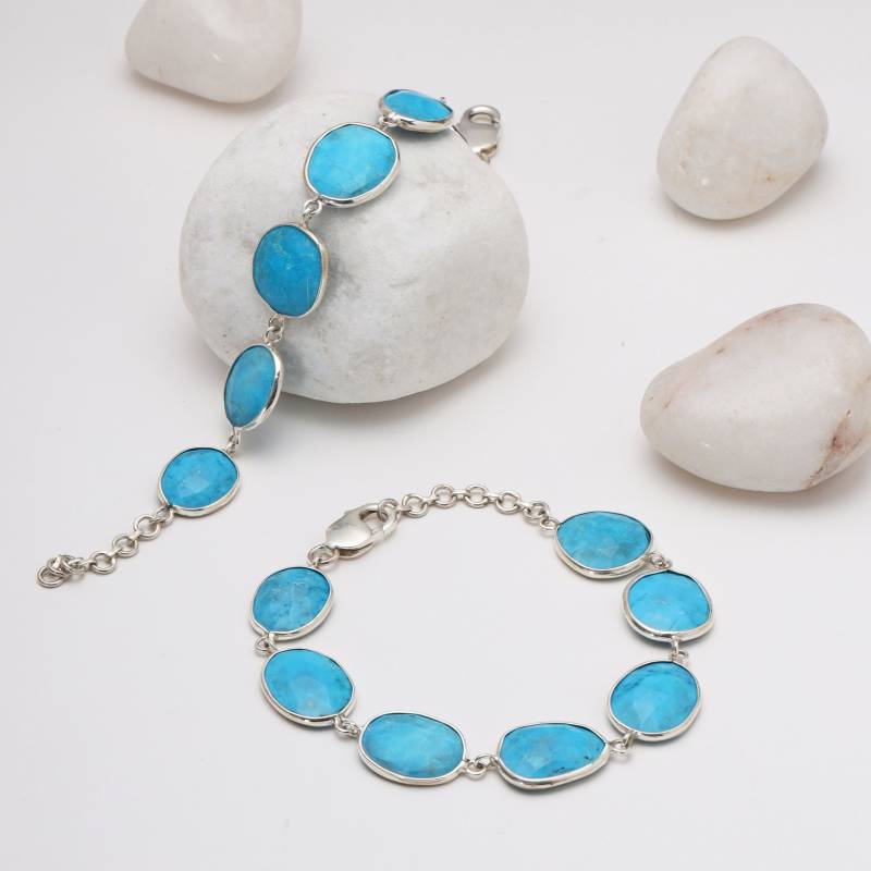 Türkisfarbenes Gliederarmband Aus 925Er Silber. Boho Türkis Für Männer Und Frauen. Edelstein Armband Armreif Statement Look von ZuroohSilver