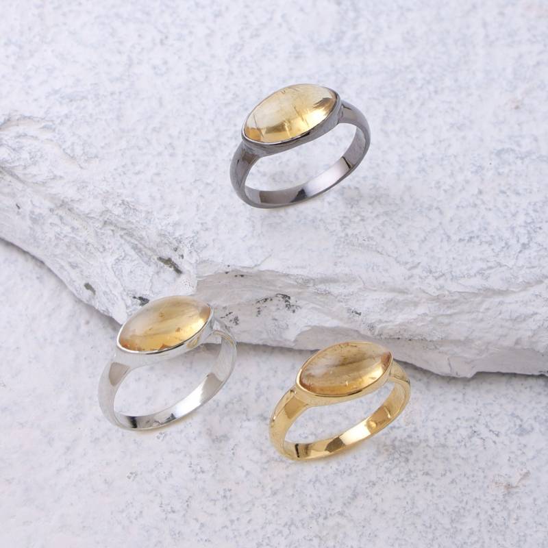 statement Citrin Ring Silber 925. Boho Edelstein Vergoldet. Marquise Form Kristall Unisex Ring. Ringe in Massiv 925 von ZuroohSilver