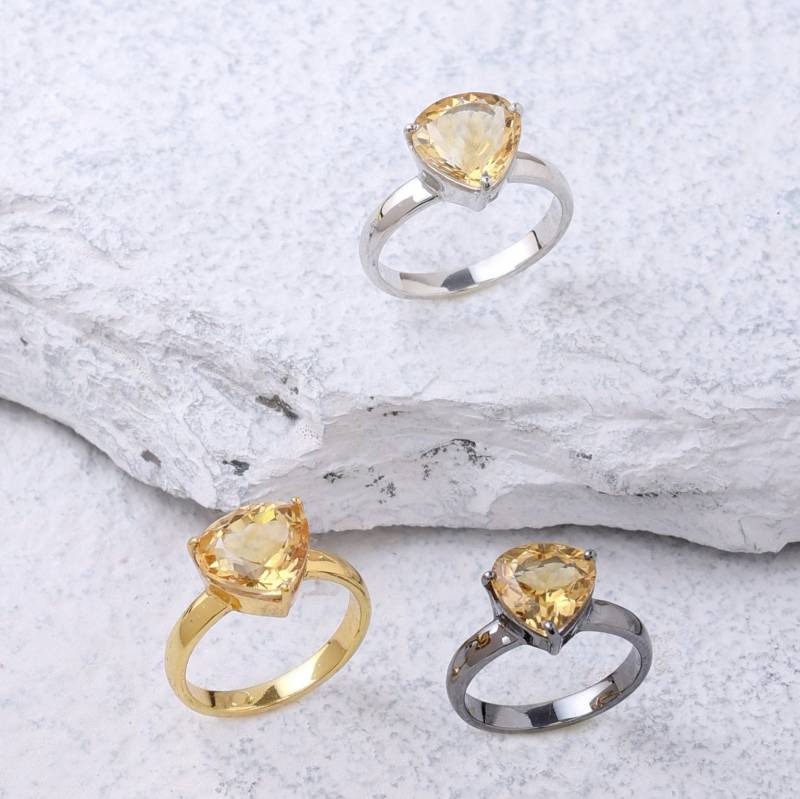 statementring Citrin in Silbergold. Natürlicher Kristall Ring Silber. Große Edelstein Ringe Für Damen von ZuroohSilver