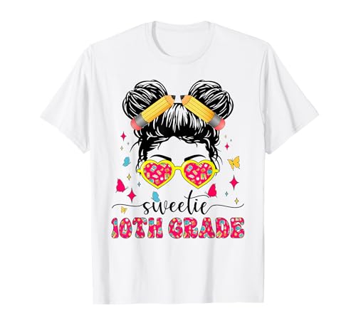 Süße 10. Klasse Messy Bun Erstes Tag School Girl Lehrerin T-Shirt Süße 10. Klasse Messy Bun Erstes Tag School Girl Lehrerin T-Shirt von Zurück in die Schule kleines Mädchen 10. Klässler