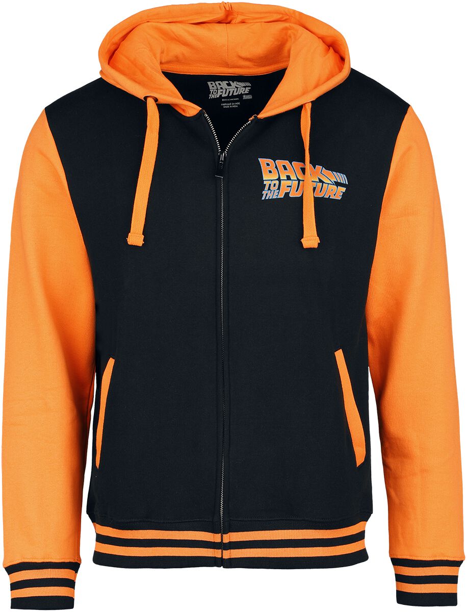 Zurück in die Zukunft Collegejacke - Delorean - S bis L - für Männer - Größe M - schwarz/orange  - Lizenzierter Fanartikel von Zurück in die Zukunft