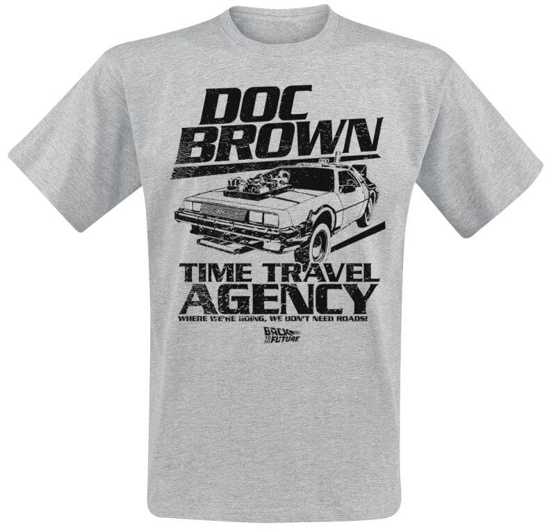 Zurück in die Zukunft T-Shirt - Doc Brown Time Travel Agency - S bis XXL - für Männer - Größe XXL - grau meliert  - Lizenzierter Fanartikel von Zurück in die Zukunft