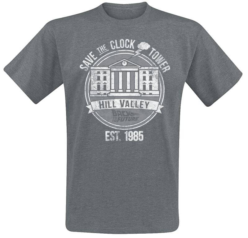 Zurück in die Zukunft T-Shirt - Save The Clock Tower - S bis XXL - für Männer - Größe L - dunkelgrau  - Lizenzierter Fanartikel von Zurück in die Zukunft