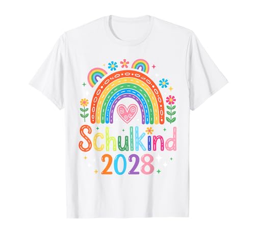 Schulkind 2028 Regenbogen Mädchen Einschulung 2028 Mädchen T-Shirt von Zurück zur Schule
