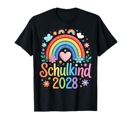 Schulkind 2028 Regenbogen Mädchen Einschulung 2028 Mädchen T-Shirt von Zurück zur Schule