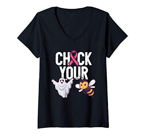 Damen Brustkrebs-Vorsorge Wortspiel T-Shirt mit V-Ausschnitt Damen Brustkrebs-Vorsorge Wortspiel T-Shirt mit V-Ausschnitt von Zusammen Gegen Brustkrebs