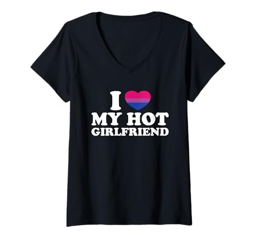 Damen I Love My hot Girlfriend LGBT Bisexuell T-Shirt mit V-Ausschnitt Damen I Love My hot Girlfriend LGBT Bisexuell T-Shirt mit V-Ausschnitt von Zusammenpassende LGBTQ Herz Designs
