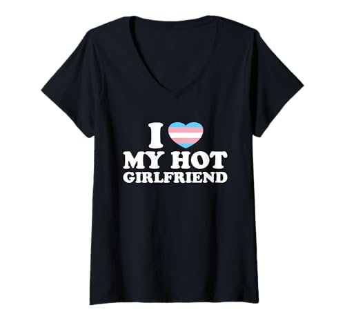 Damen I Love My hot Girlfriend LGBT Transexuell Herz T-Shirt mit V-Ausschnitt Damen I Love My hot Girlfriend LGBT Transexuell Herz T-Shirt mit V-Ausschnitt von Zusammenpassende LGBTQ Herz Designs