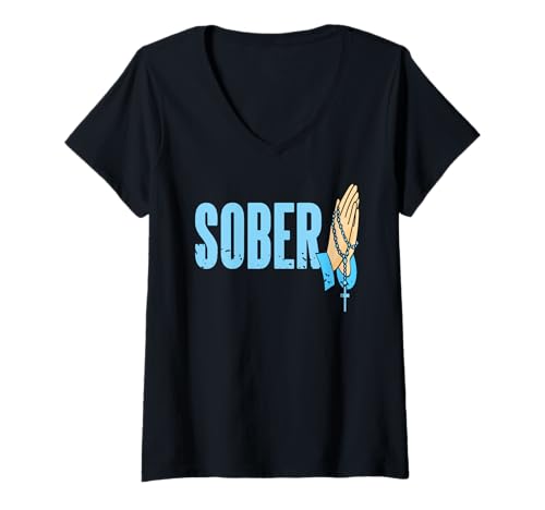 Damen Nüchtern Glaube Gebet Rosenkranz Inspiration T-Shirt mit V-Ausschnitt Damen Nüchtern Glaube Gebet Rosenkranz Inspiration T-Shirt mit V-Ausschnitt von Zuspruch für Glauben und Genesung