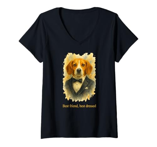 Damen Beagle Humor - Bester Freund, am besten angezogen T-Shirt mit V-Ausschnitt Damen Beagle Humor - Bester Freund, am besten angezogen T-Shirt mit V-Ausschnitt von Zuzi's