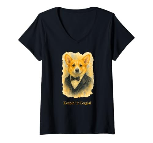 Damen Corgi Humor - Keepin' it Corgial T-Shirt mit V-Ausschnitt Damen Corgi Humor - Keepin' it Corgial T-Shirt mit V-Ausschnitt von Zuzi's
