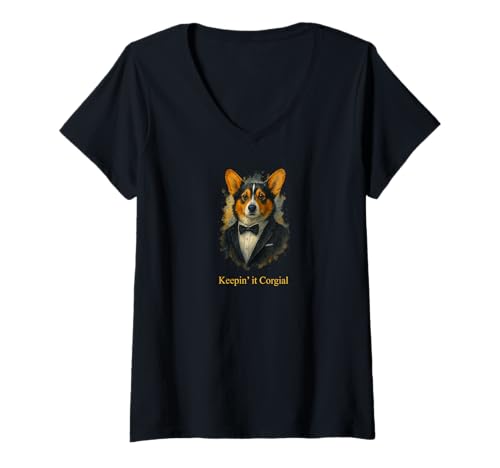 Damen Corgi Humor - Keepin' it corgial T-Shirt mit V-Ausschnitt Damen Corgi Humor - Keepin' it corgial T-Shirt mit V-Ausschnitt von Zuzi's
