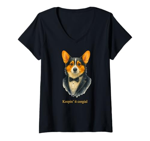 Damen Corgi Humor - Keepin' it corgial T-Shirt mit V-Ausschnitt Damen Corgi Humor - Keepin' it corgial T-Shirt mit V-Ausschnitt von Zuzi's