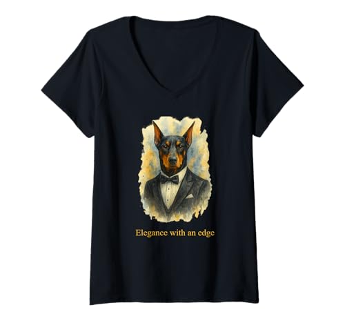 Damen Dobermann Humor - Eleganz mit einem Rand T-Shirt mit V-Ausschnitt Damen Dobermann Humor - Eleganz mit einem Rand T-Shirt mit V-Ausschnitt von Zuzi's