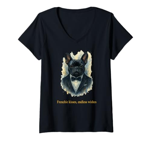 Damen French Bulldog Humor - Französische Küsse, endlose Wünsche T-Shirt mit V-Ausschnitt Damen French Bulldog Humor - Französische Küsse, endlose Wünsche T-Shirt mit V-Ausschnitt von Zuzi's