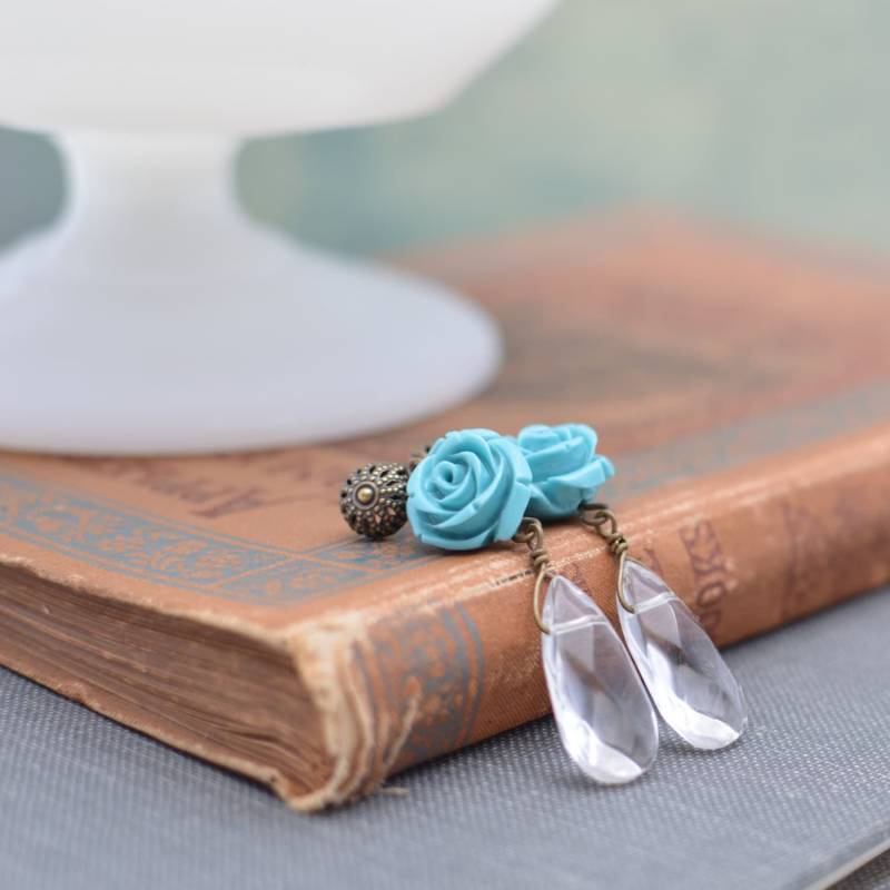 Rosen Ohrringe Mit Kristalltropfen von ZuzusPetalsCreations