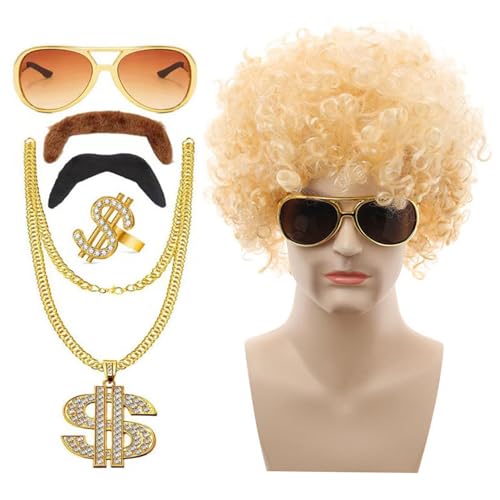 70er und 80er Jahre Disco Perücke Set, 70er und 80er Jahre Disco Kostüm Perücke, lockige Perücken für Männer, Disco Kostüme für Männer, 7er Jahre Outfits von Zvn Zojne