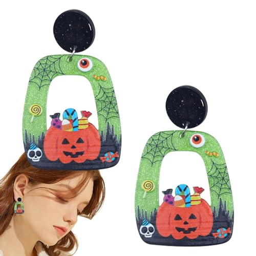 Gruselige Ohrringe, baumelnd, spezielles Acryl-Halloween-Thema, hohle Ohrringe, lustiger Geist, Horror, Totenkopf, bezaubernder Kürbis und schöne Katze, baumelnde Ohrringe für Damen, Urlaubszubehör Gruselige Ohrringe, baumelnd, spezielles Acryl-Halloween-Thema, hohle Ohrringe, lustiger Geist, Horror, Totenkopf, bezaubernder Kürbis und schöne Katze, baumelnde Ohrringe für Damen, Urlaubszubehör von Zvn Zojne