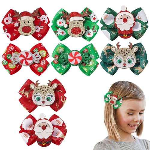 Haarspangen mit Weihnachtsschleife – Weihnachtshaarschleifen für Mädchen | Packung mit 8 Weihnachts-Haarspangen | Haarspangen mit Weihnachtsschleife, Weihnachtsfrisur für Mädchen, Frauen und Kinder von Zvn Zojne