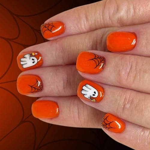 Halloween gefälschte Nägel Set mit 24 glitzernden Nägeln mit Design Kürbisfarben ABS Press on Nails für Frauen Halloween gefälschte Nägel von ZwaitL